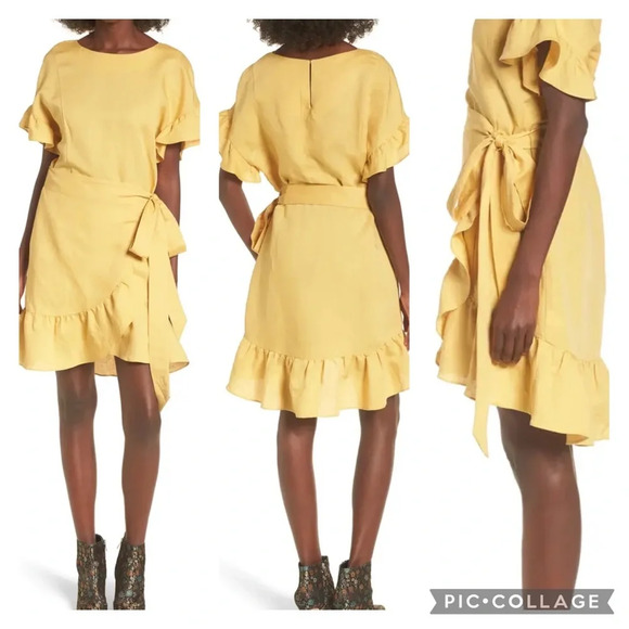 NWT ASTR The Label Blue Linen Ruffle Wrap Dress Sz XS - Picture 11 of 12